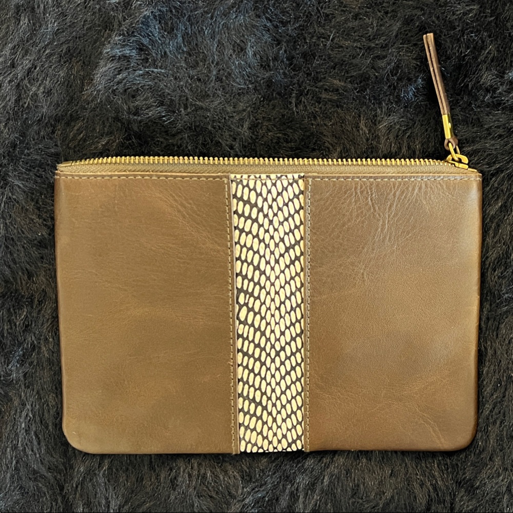 Madewell Leather Snakeskin Zip Pouch NWT